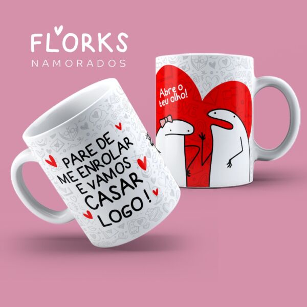 XICARA DE PORCELANA 325ML DIA DOS NAMORADOS FLORK REF0078 - CASA FÉ