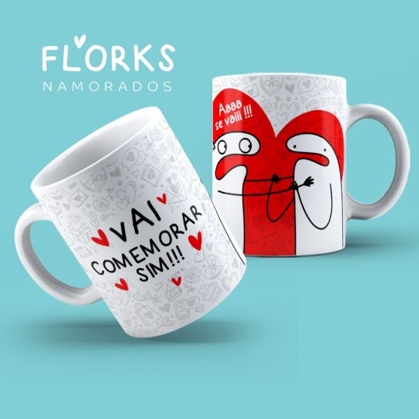 XÍCARA DE PORCELANA 325ML DIA DOS NAMORADOS FLORK REF0082 - CASA FÉ