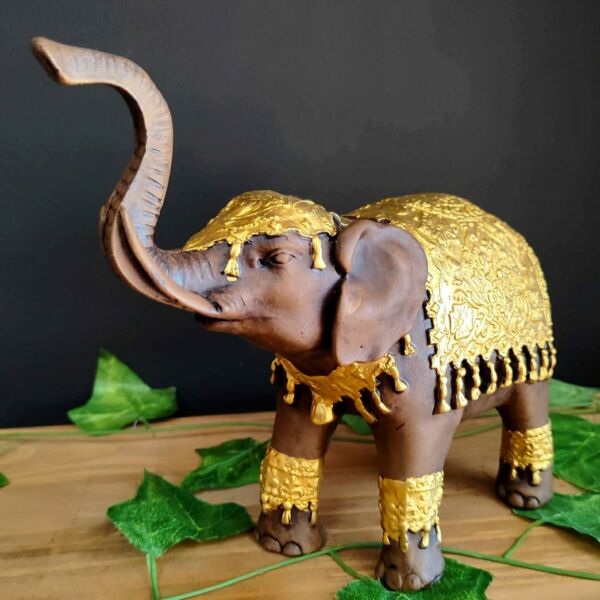 ELEFANTE MANTO RETO M ENVELHECIDO COM DOURADO 20CM - Image 2