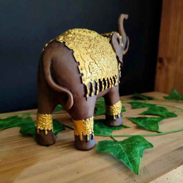 ELEFANTE MANTO RETO M ENVELHECIDO COM DOURADO 20CM - Image 3