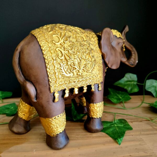 ELEFANTE MANTO RETO G ENVELHECIDO COM DOURADO 18CM - Image 3