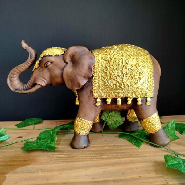 ELEFANTE MANTO RETO G ENVELHECIDO COM DOURADO 18CM