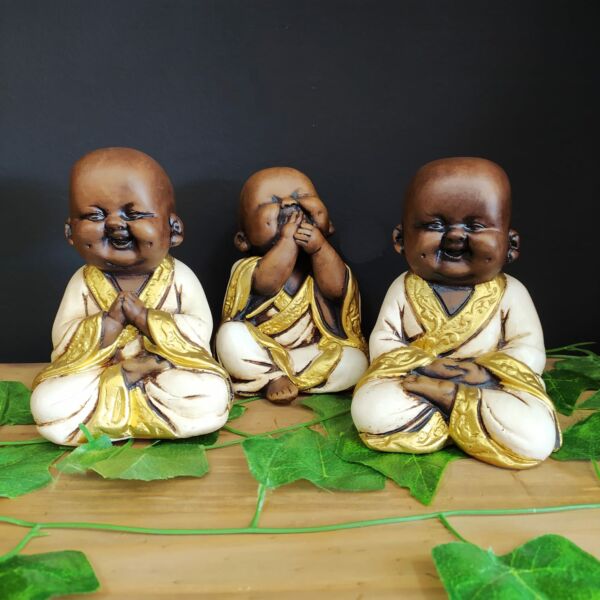 TRIO DE BUDA DA FELICIDADE BRANCO 15CM