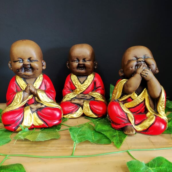 TRIO DE BUDA DA FELICIDADE VERMELHO 15CM