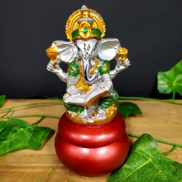 PORTA OBJETOS EM RESINA GANESHA PRATA 13CM - Image 2