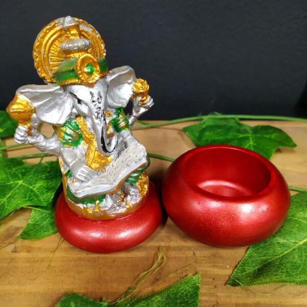 PORTA OBJETOS EM RESINA GANESHA PRATA 13CM