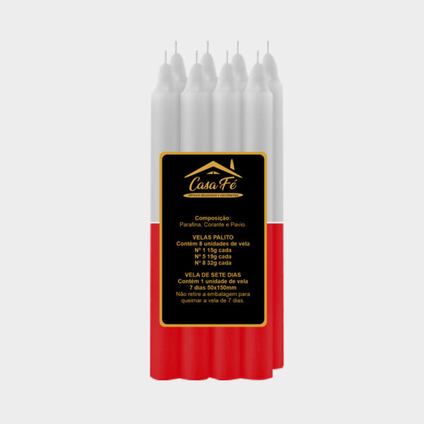 VELA PALITO N8 BICOLOR BRANCO COM VERMELHO 256G - CASA FÉ