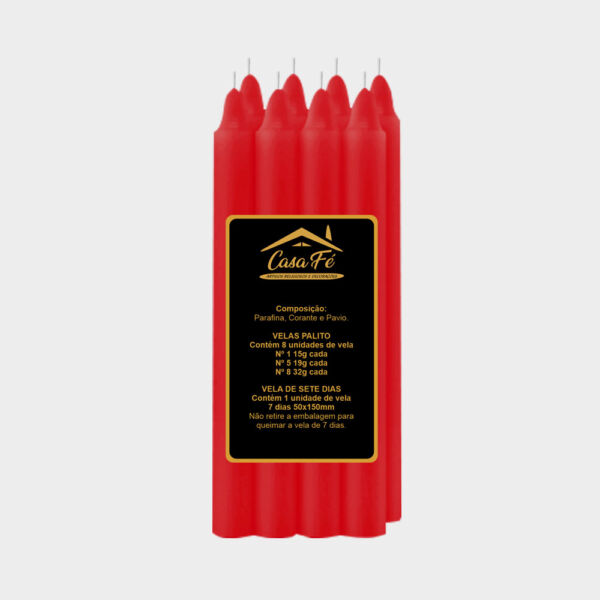 VELA  PALITO N8 VERMELHO 256G - CASA FÉ