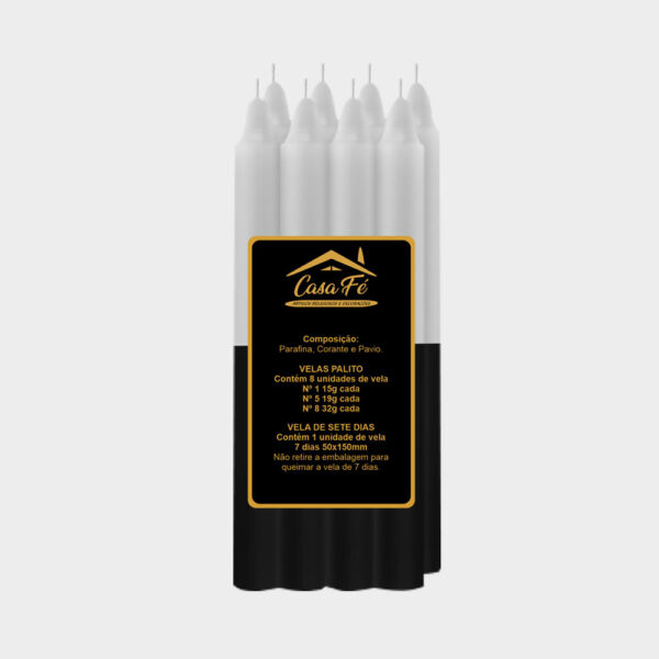 VELA PALITO PALITO N8 BICOLOR BRANCO COM PRETO 256G - CASA FÉ