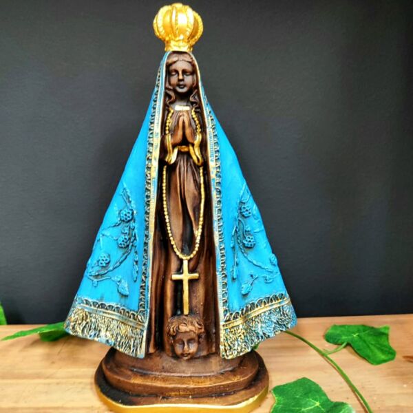 IMAGEM EM GESSO NOSSA SENHORA APARECIDA ENVELHECIDA COM MANTO AZUL G 30CM