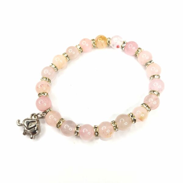 PULSEIRA DE CRISTAL QUARTZO ROSA COM PINGENTE DE ELEFANTE