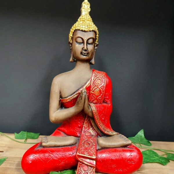 BUDA HINDU ENVELHECIDO COM VERMELHO 33CM