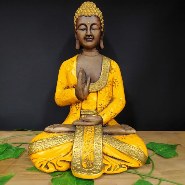 BUDA TAILANDÊS ENVELHECIDO COM AMARELO 30CM