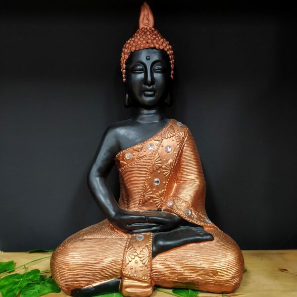 BUDA TAILANDÊS PRETO COM BRONZE 44CM