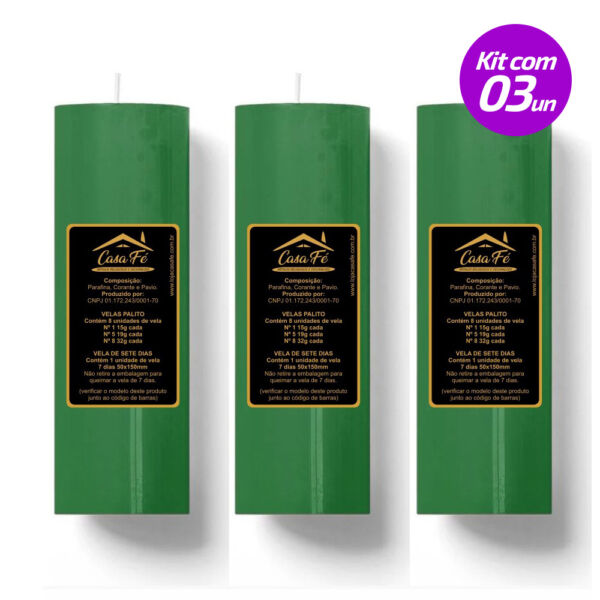 KIT 3 VELAS SETE DIAS 260G VERDE CASA FÉ